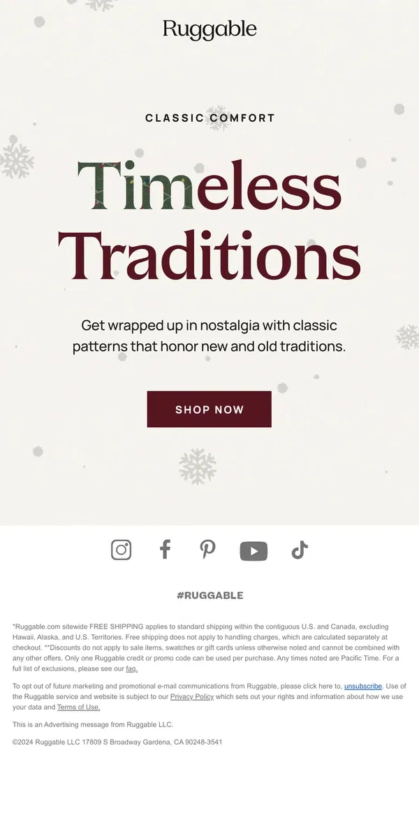 Email from Ruggable. Timeless traditions for cozy comfort