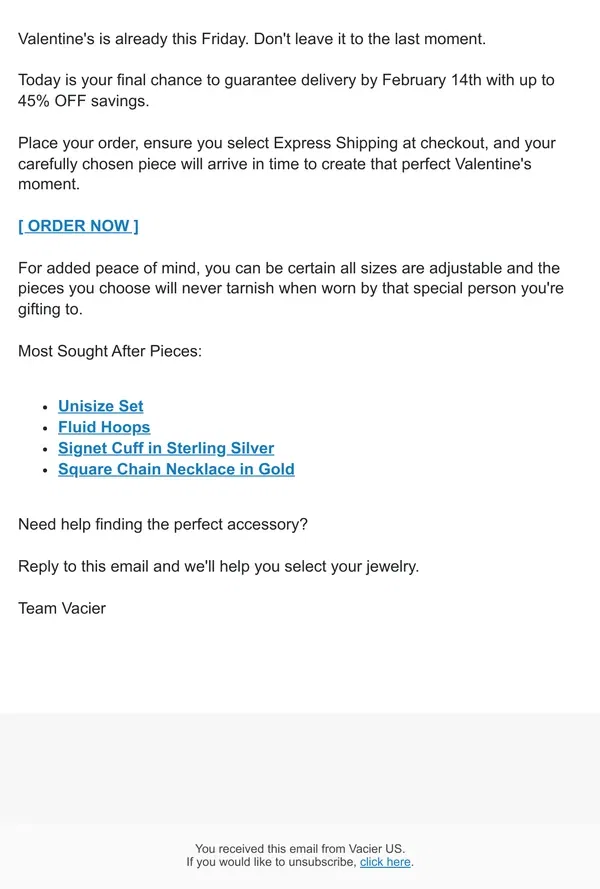 Email from Vacier. Already feeling the stress of gifting?