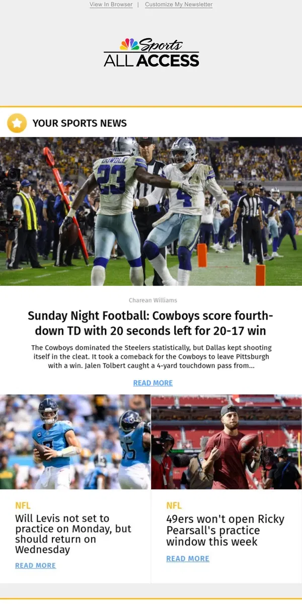 Email from NBC Sports. Prescott was the ‘difference’ in Cowboys’ comeback