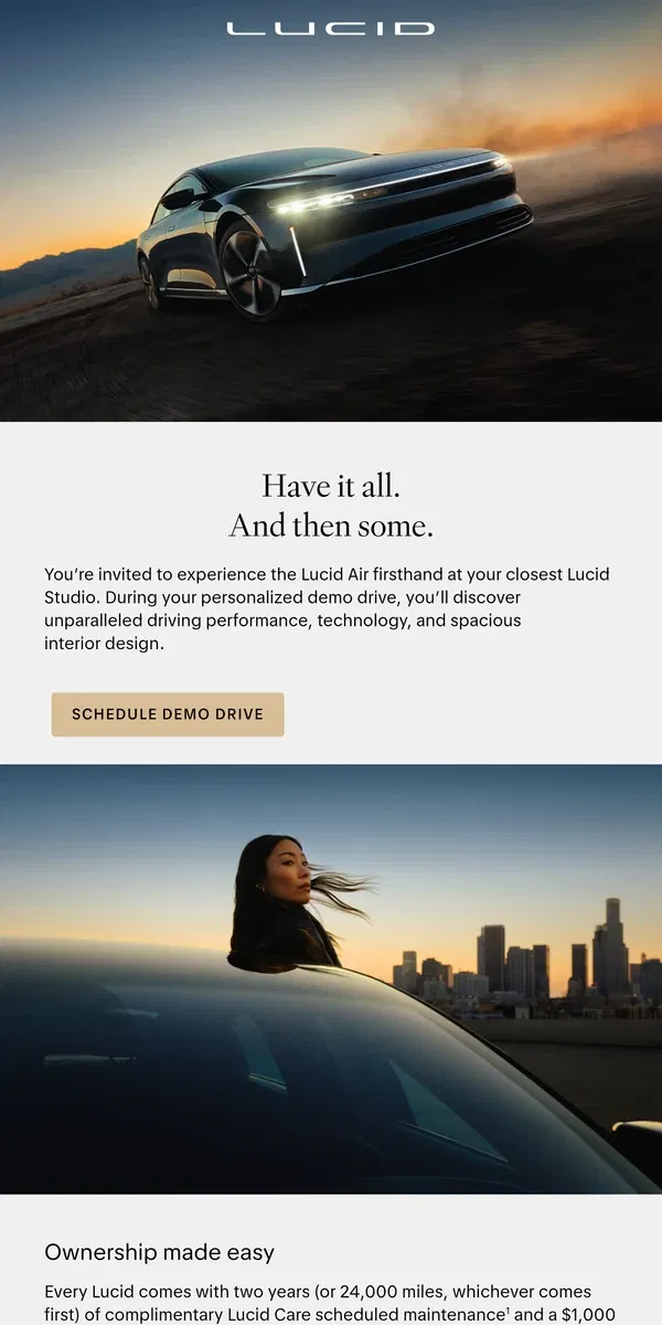 Email from Lucid Motors. Your invitation to experience the Lucid Air.