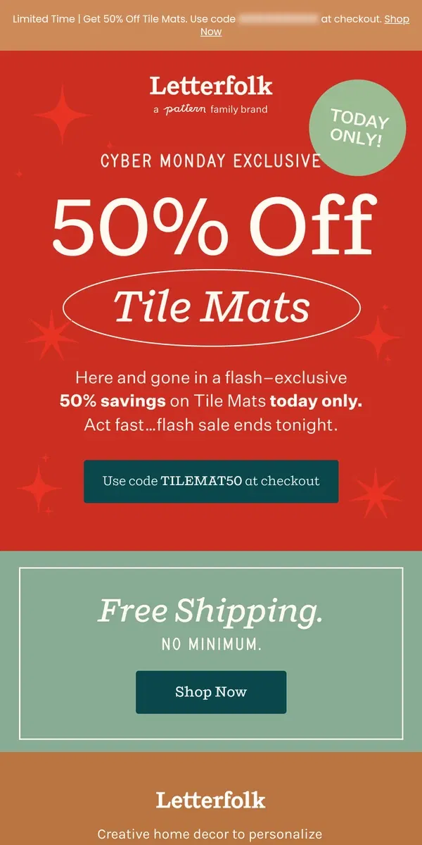 Email from Letterfolk. A Sale Within A Sale?! 🤯 50% Off Tile Mats