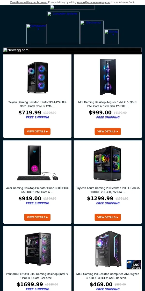 Email from Newegg. Our CYBER MONDAY sale is going on strong! 💪