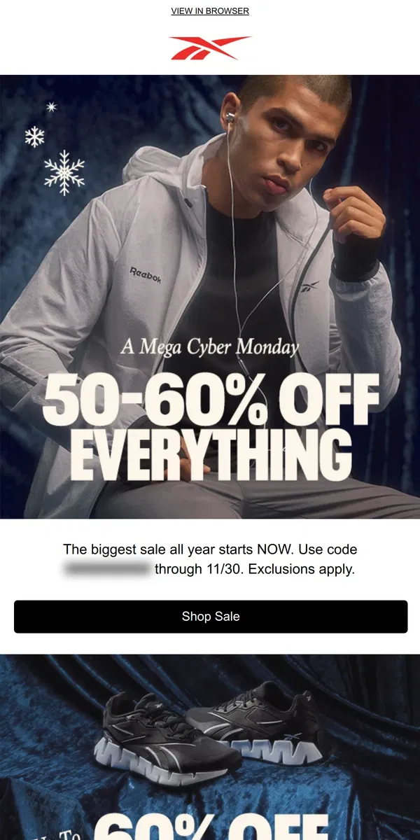 Email from Reebok. ✨ Cyber Monday is HERE with 50-60% off ✨