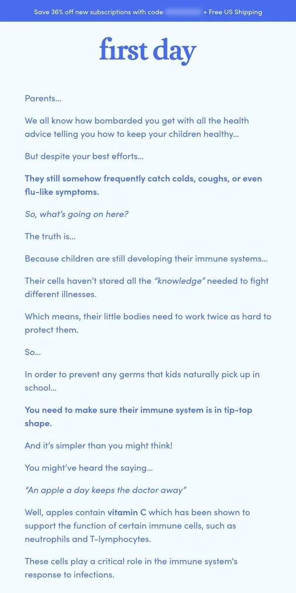 Email from First Day. Immunity secret every parent should know…