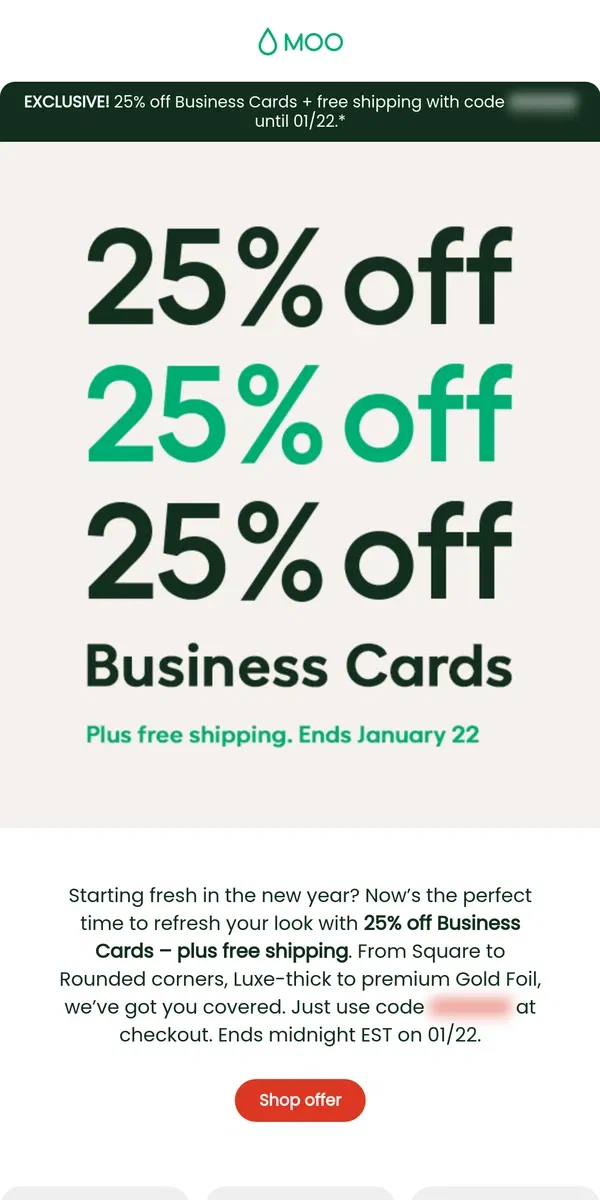 Email from MOO. 🚀 25% off Business Cards + Free Shipping.