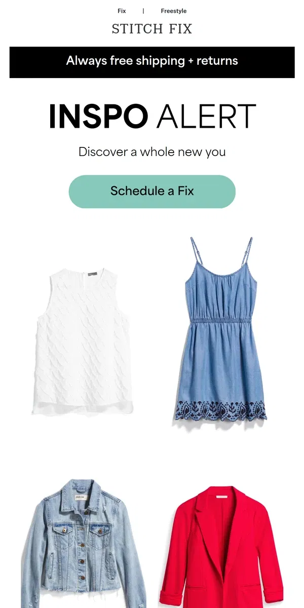 Email from Stitch Fix. No-stress zone