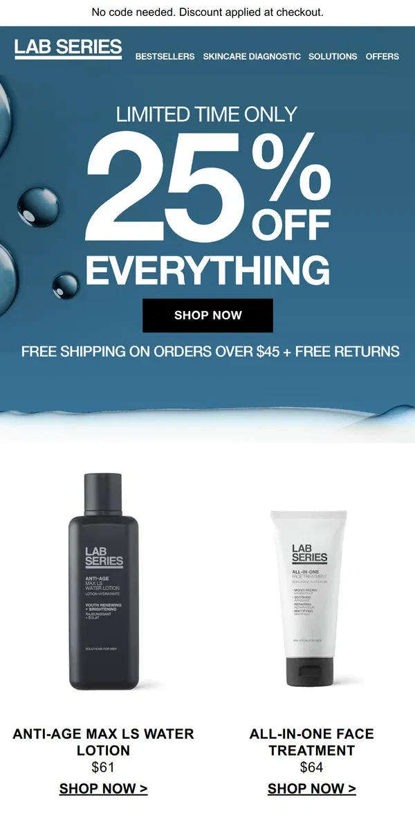 Email from Lab Series. LAST CHANCE! 25% off SITEWIDE