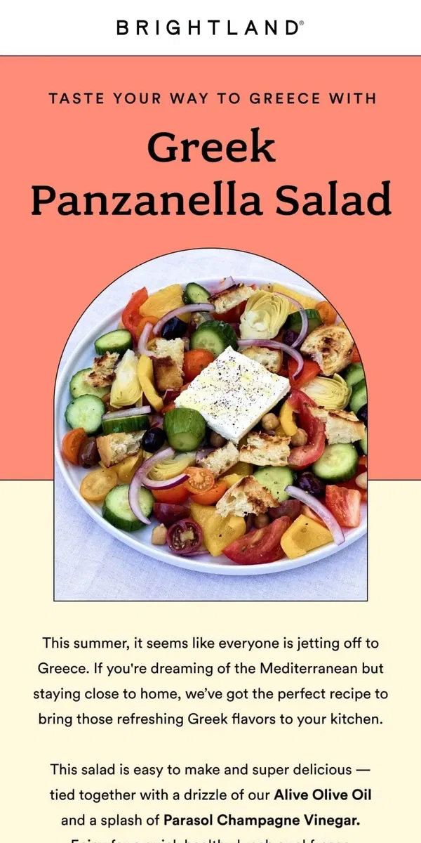 Email from Brightland. Make Greek Panzanella Salad 🥗