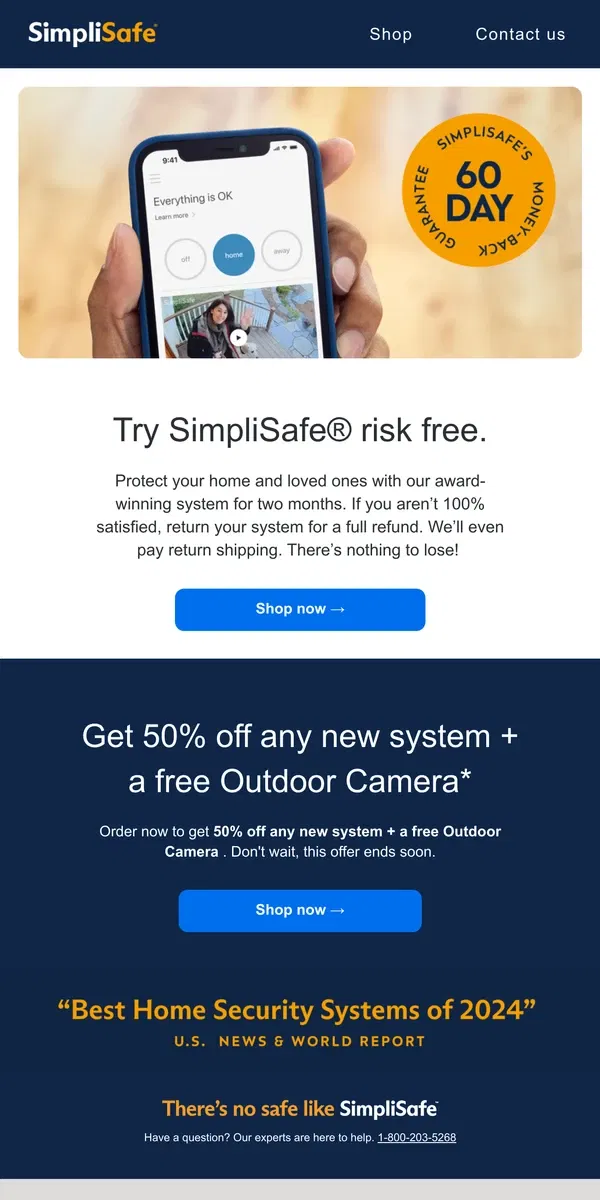 Email from SimpliSafe. Not sure yet? Try the system for 2 months risk free