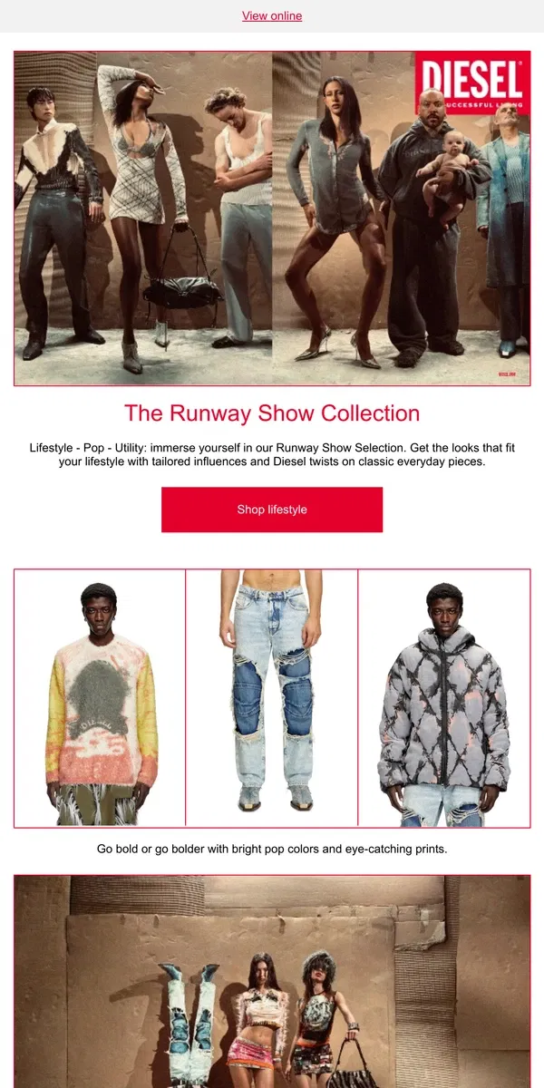 Email from Diesel. Runway Show - Recreate Our Looks