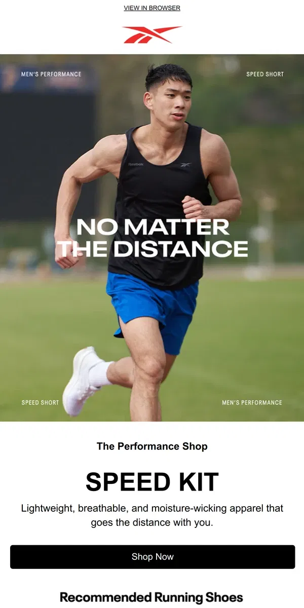 Email from Reebok. Made for running: Men’s Speed Kit