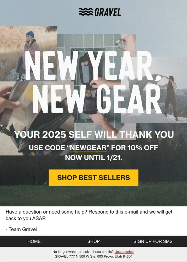 Email from Gravel. New Year, New Gear!