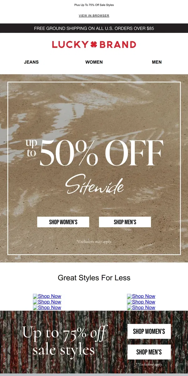 Email from Lucky Brand. Want Up To 50% Off? Open This