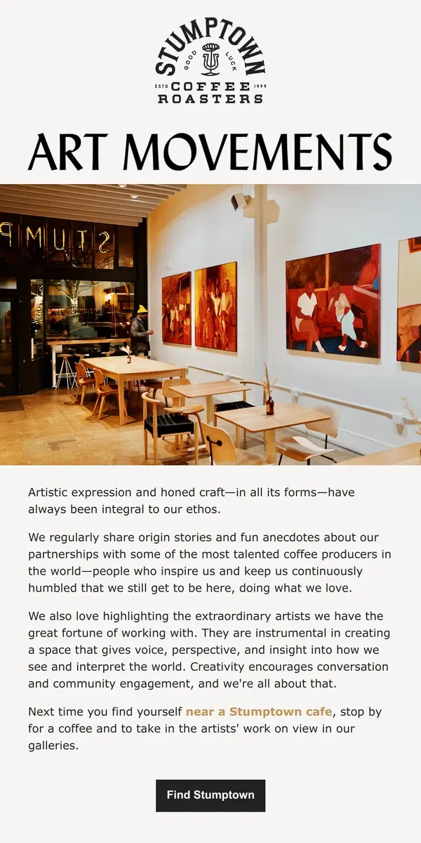 Email from Stumptown Coffee Roasters. Come for the coffee, stay for the art