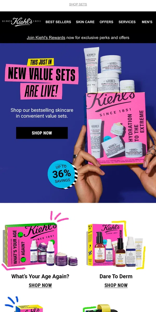 Email from Kiehl's. NEW IN: Value Skincare Sets 💸🛍️