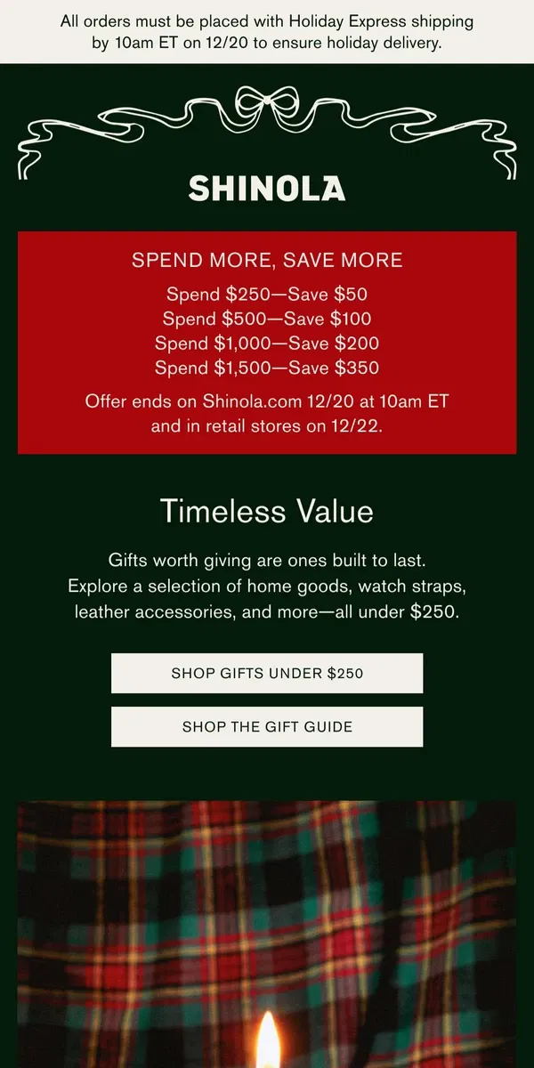 Email from Shinola Detroit. Gifts under $250