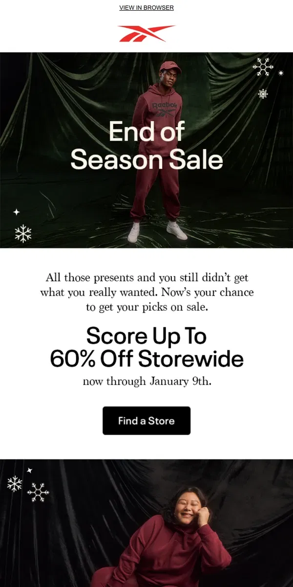 Email from Reebok. Keep it moving with up to 60% off