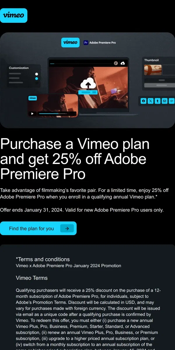 Email from Vimeo. Vimeo x Adobe: A deal you don’t want to miss