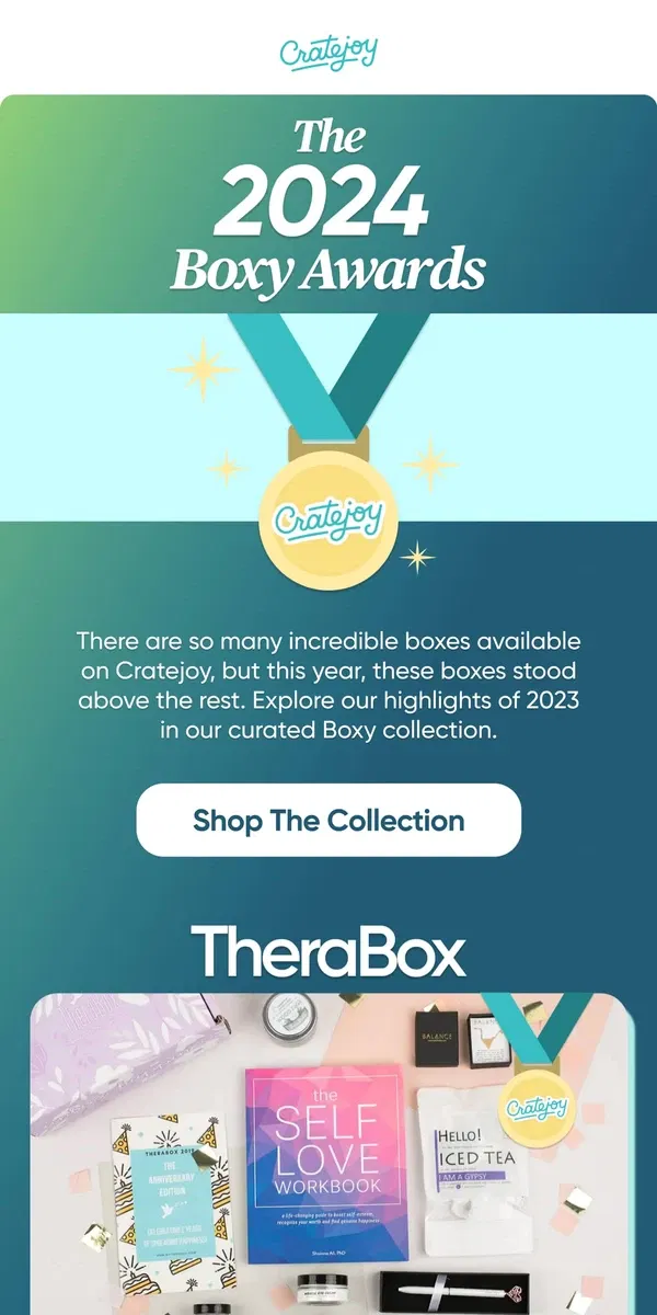 Email from Cratejoy. The 2024 Boxy Awards Are Here!