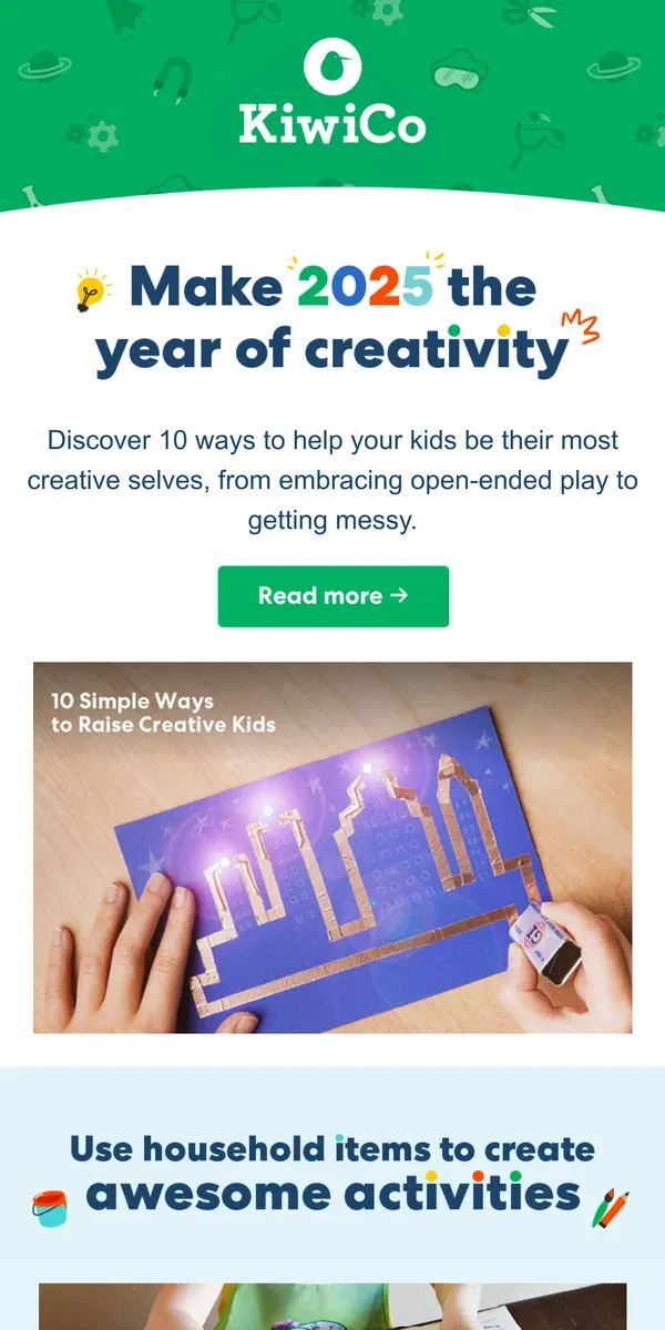 Email from KiwiCo. Our 10 top tips for raising creative kids inside