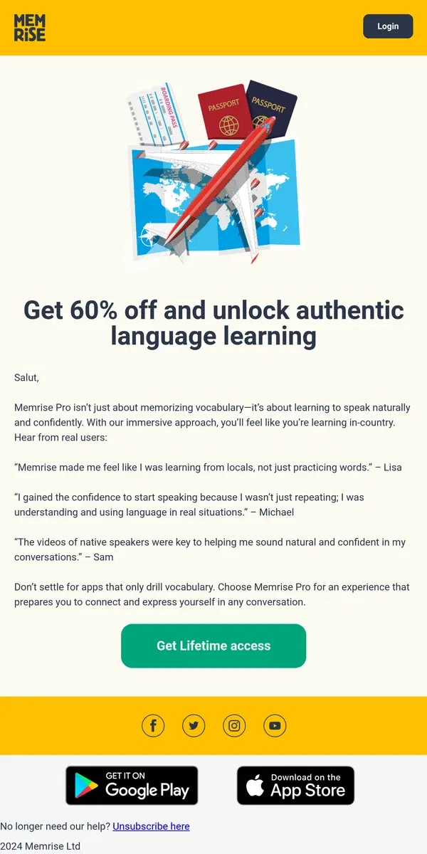 Email from Memrise. 🗣️ Speak naturally and confidently—Now 60% Off Lifetime Access