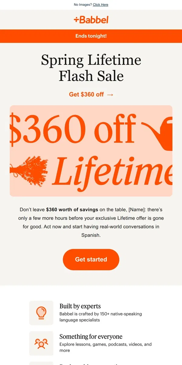 Email from Babbel. Adiós, Lifetime!