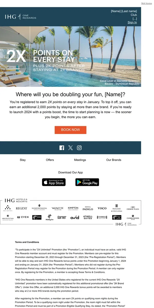 Email from IHG Hotels & Resorts. Book now for bonus points 👏