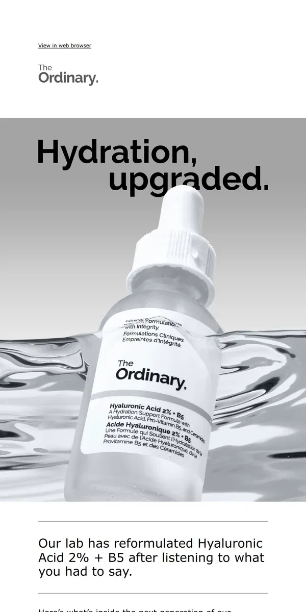 Email from The Ordinary. Next Generation Hydration.