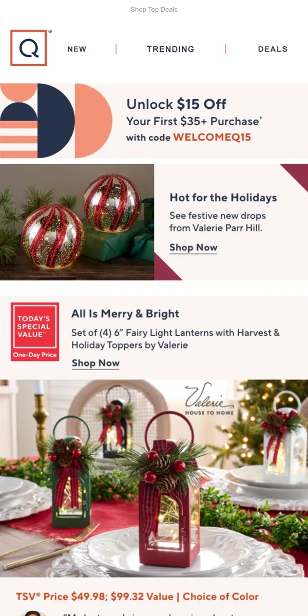 Email from QVC. Valerie Parr Hill’s Festive New Drop