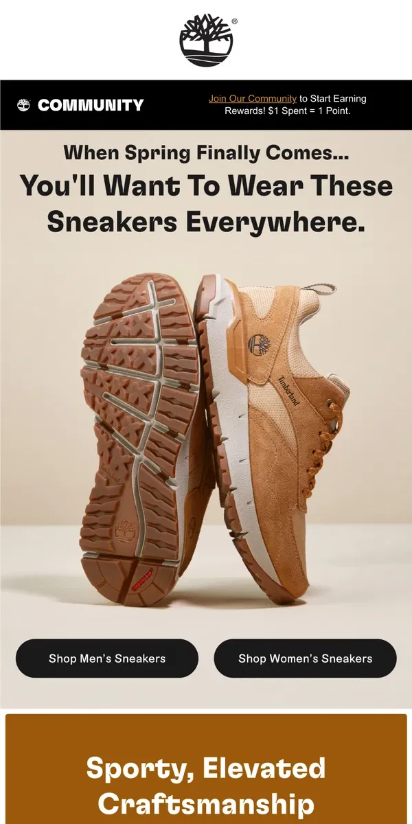 Email from Timberland. NEW Spring Sneakers - Just In.