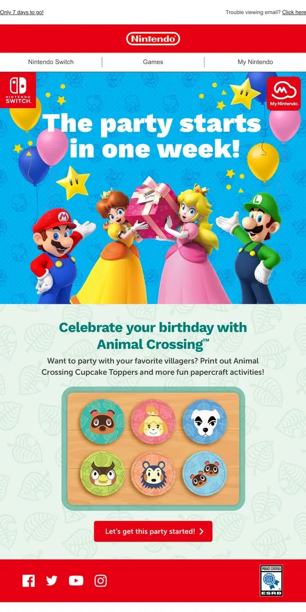 Email from Nintendo. It’s almost your birthday!