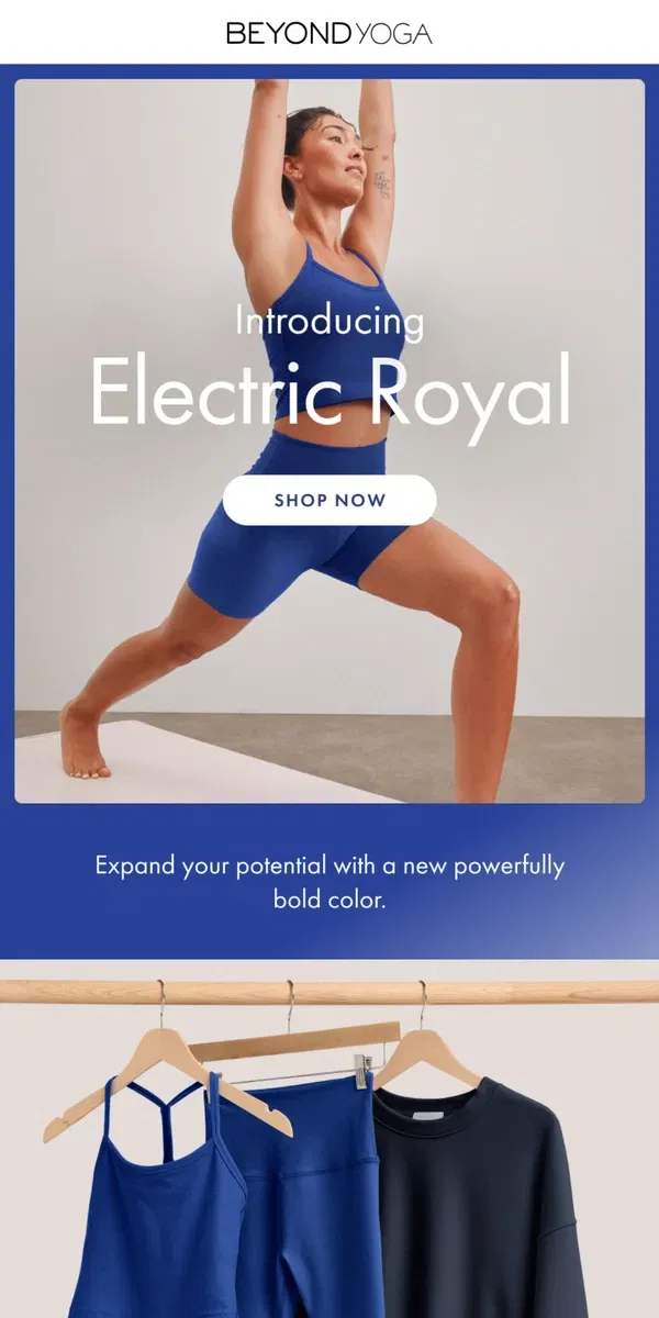 Email from Beyond Yoga. A New Brighter, Bolder, Blue Hue