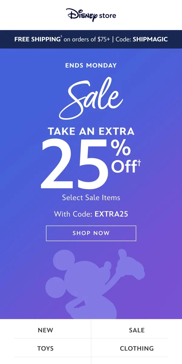 Email from shopDisney. Save an Extra 25% on select sale items