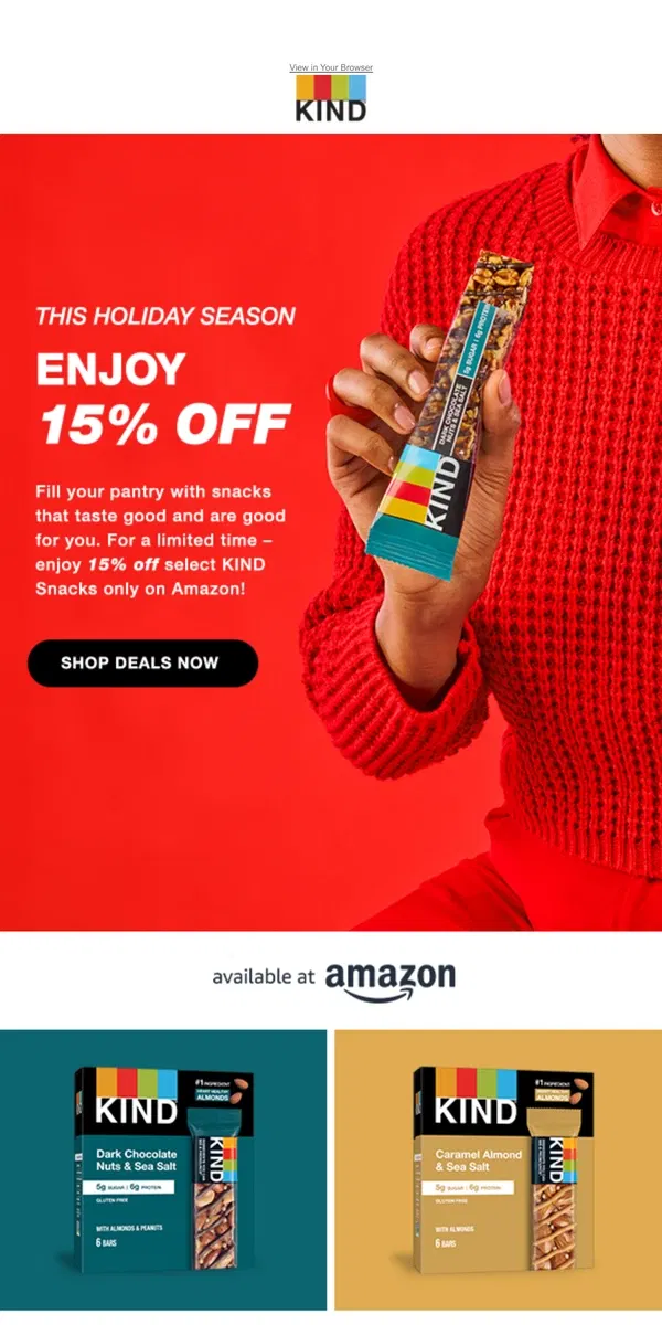 Email from KIND. Black Friday Savings: Shop KIND Snacks! 😋