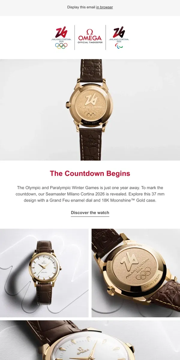 Email from OMEGA. Meet the Seamaster Milano Cortina 2026