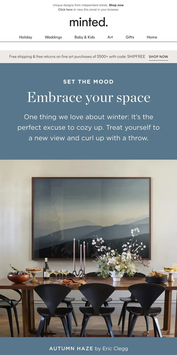 Email from Minted. Fresh art and decor for the season ahead