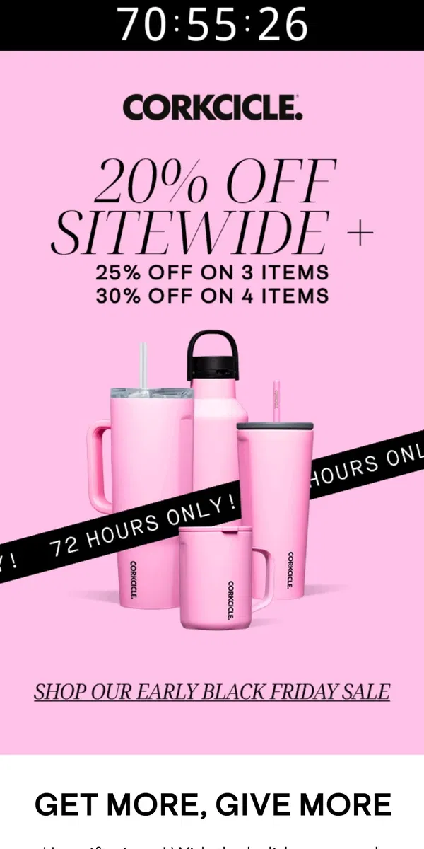 Email from CORKCICLE. 72 Hours Only: Save 20% Sitewide‼️