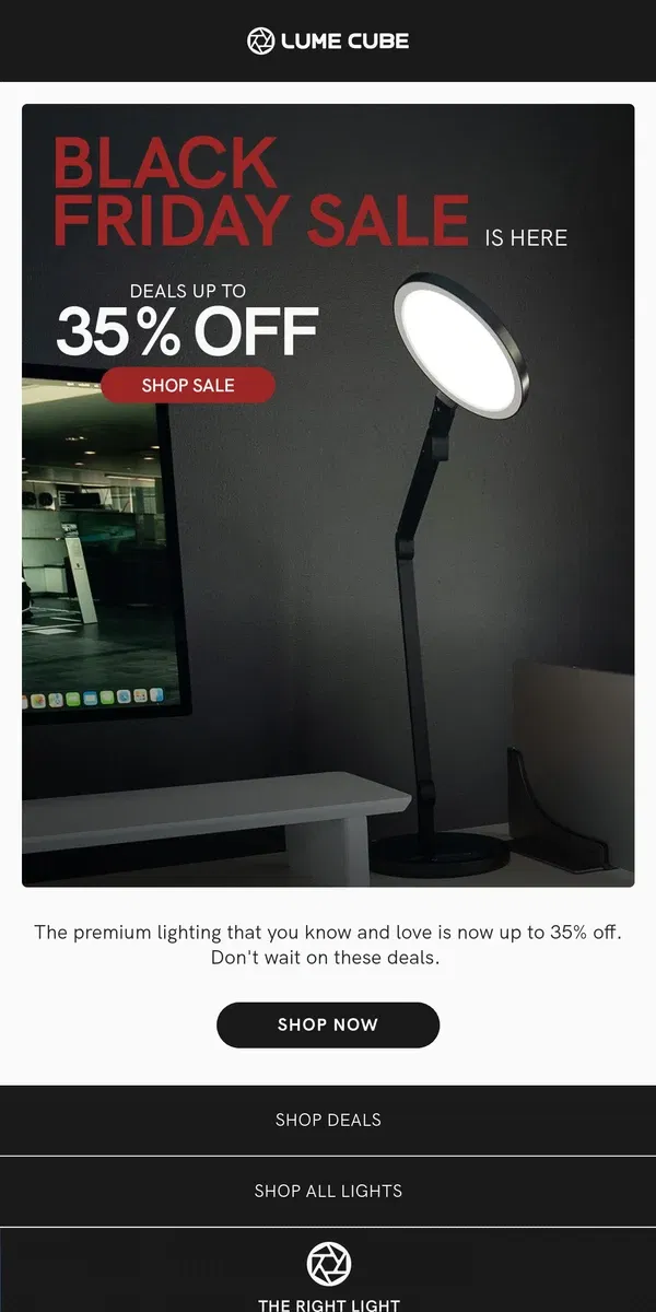 Email from Lume Cube. Reminder: Black Friday Up to 35% Off!