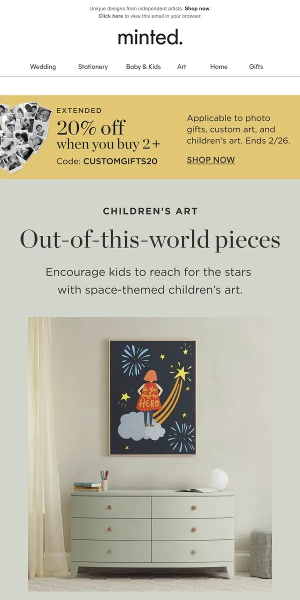 Email from Minted. This children’s art theme is a star