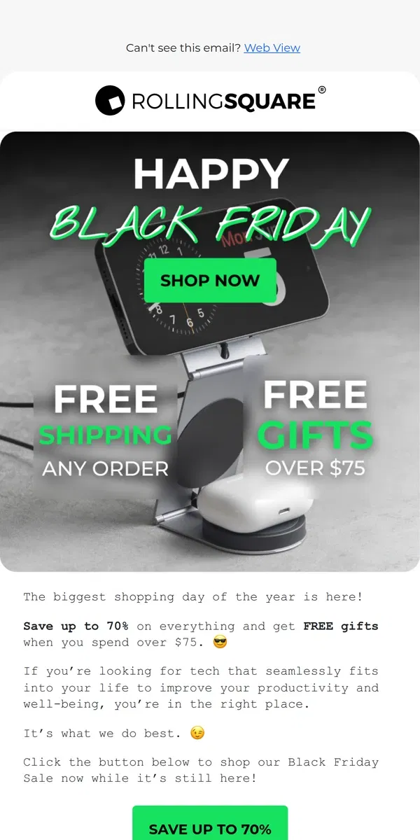 Email from Rolling Square. Happy Black Friday, lifehacker!