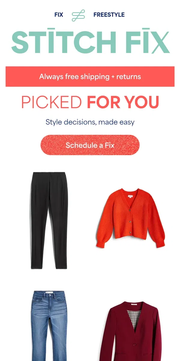 Email from Stitch Fix. Wardrobe pick-me-ups 