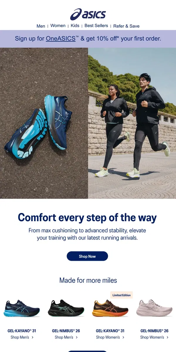 Email from ASICS. Top picks for your training