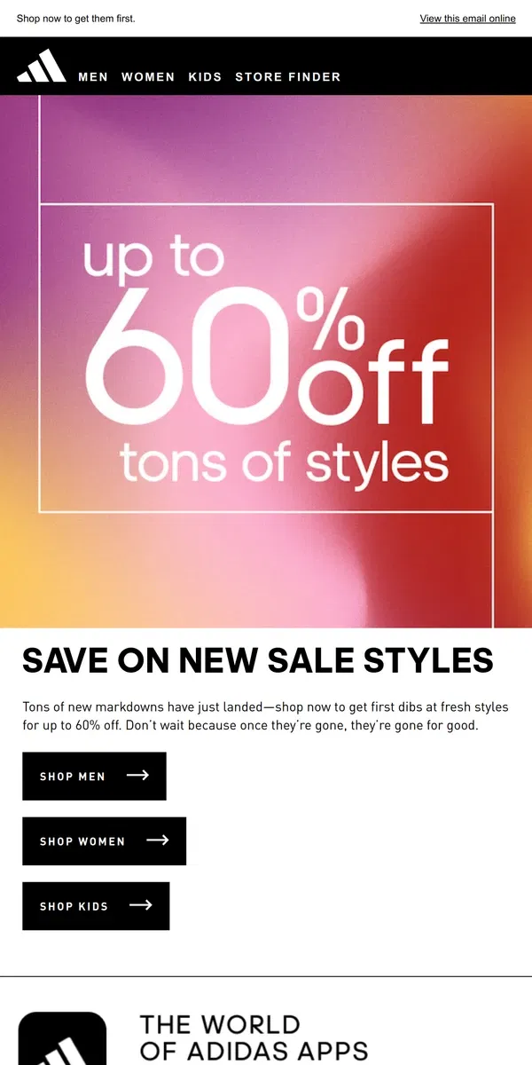 Email from Adidas. New markdowns are here