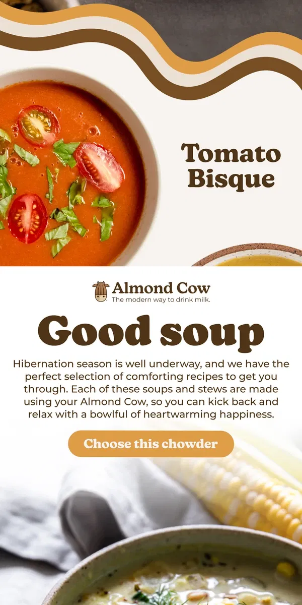 Email from Almond Cow. Soup's on 🥣