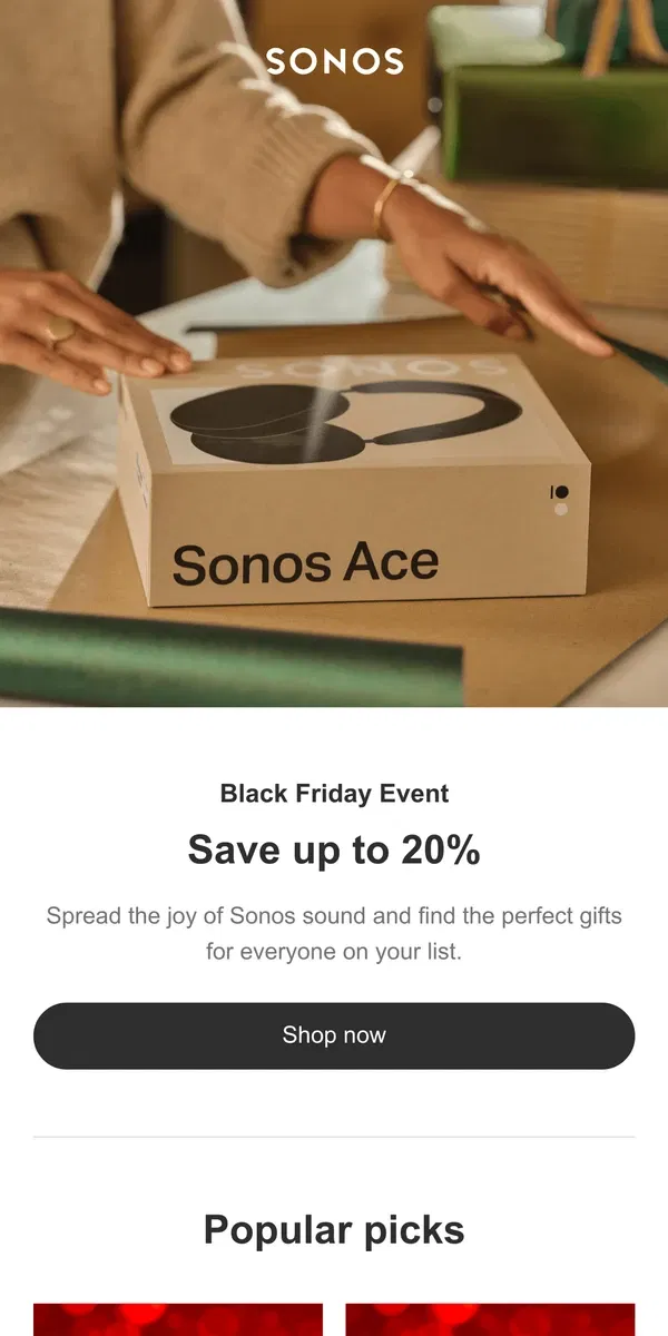 Email from Sonos. Save up to 20% on Sonos sound.