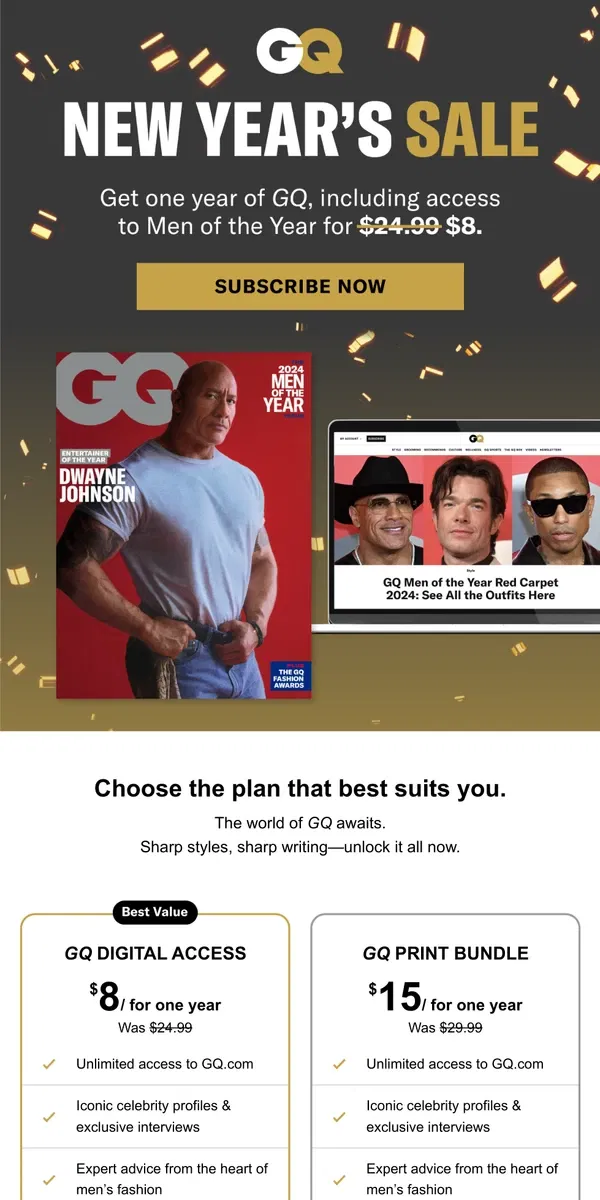 Email from GQ. This is not a drill: New Year's Sale Extended