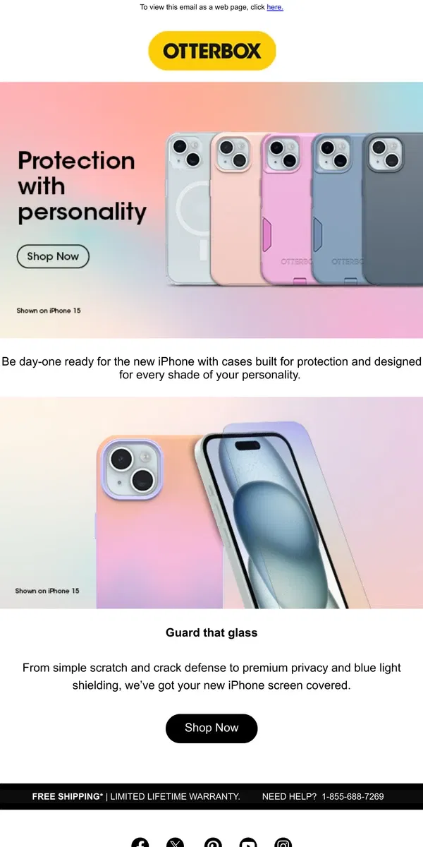 Email from OtterBox. Protect your new iPhone in a rainbow of colors 🌈