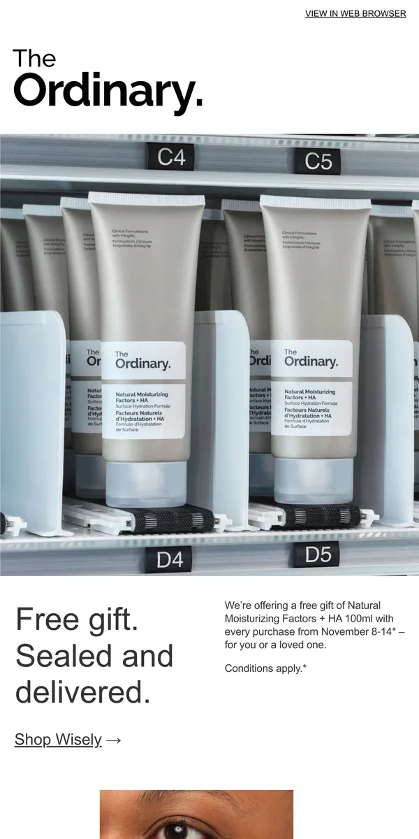 Email from The Ordinary. Our free gift to you: Natural Moisturizing Factors + HA.