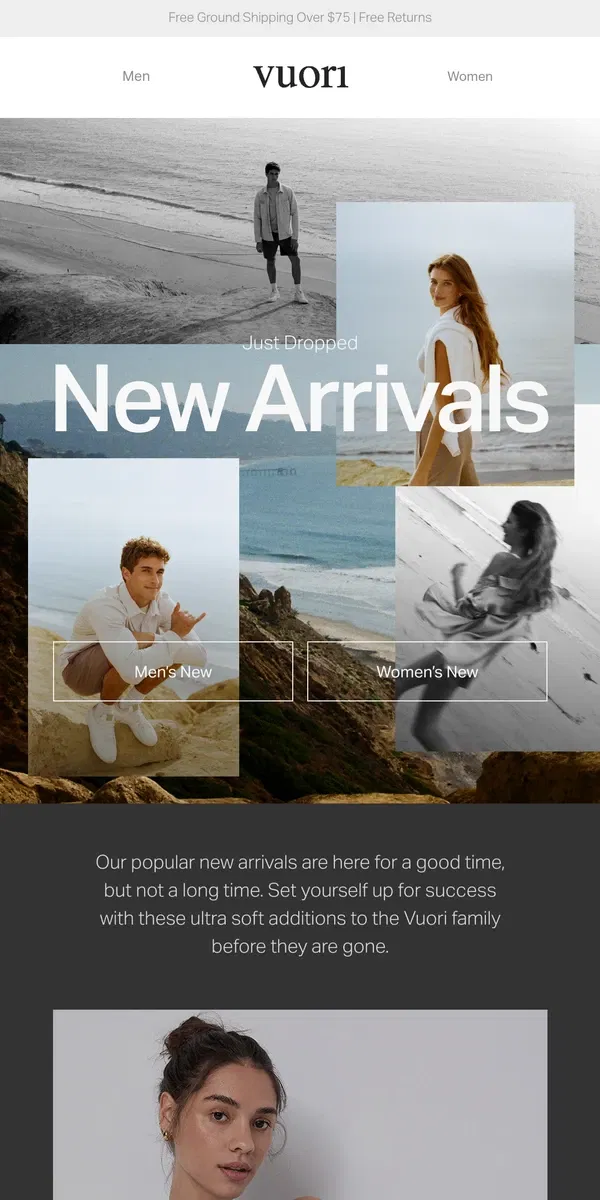 Email from Vuori. NEW Arrivals: Just Dropped