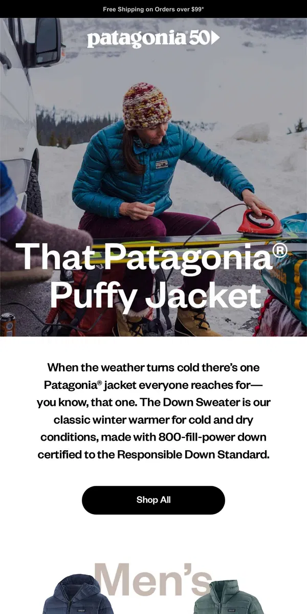 Email from Patagonia. Down Sweater—that Patagonia puffy jacket